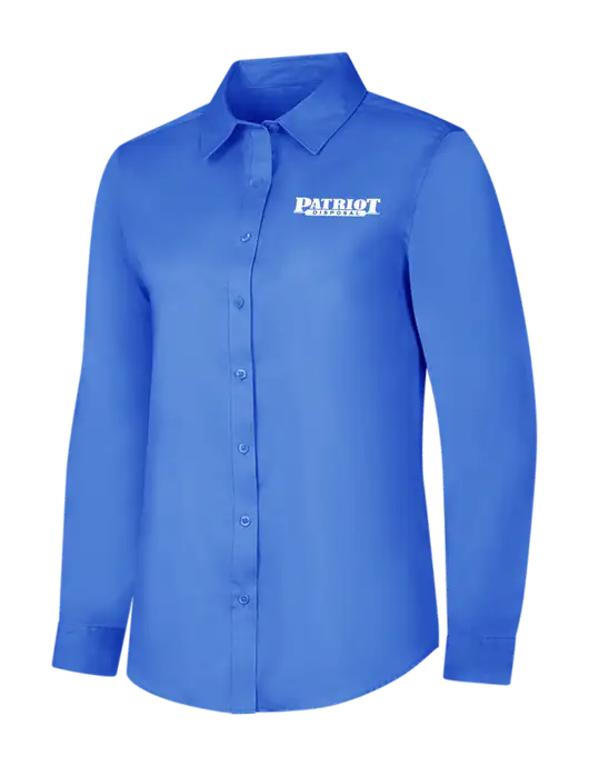 Dark Carolina Blue Womens Long Sleeve Superpro React Twill Shirt w/Patriot Disposal Logo