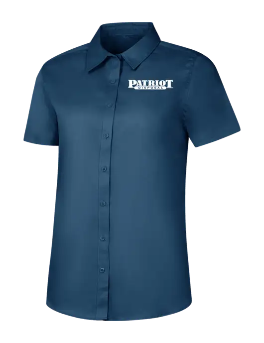 Womens Light Navy Short Sleeve Superpro React Twill Shirt w/Patriot Disposal Logo