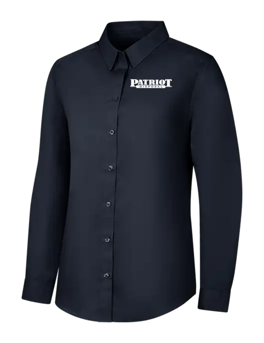 Womens River Blue Navy Long Sleeve Carefree Poplin Shirt w/Patriot Disposal Logo