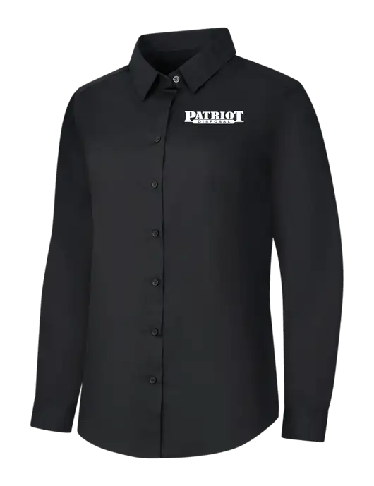 Womens Black Long Sleeve Carefree Poplin Shirt w/Patriot Disposal Logo
