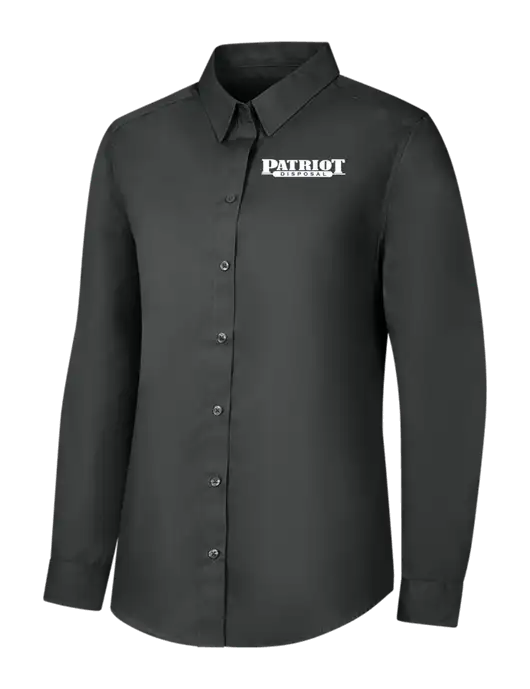 Womens Dark Grey Long Sleeve Carefree Poplin Shirt w/Patriot Disposal Logo