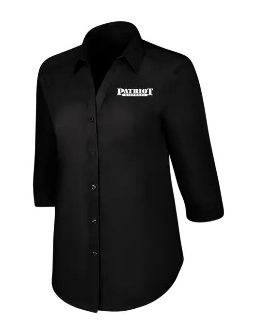 Womens Black 3/4 Sleeve Carefree Poplin Shirt w/Patriot Disposal Logo