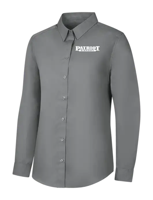 Womens Medium Grey Long Sleeve Carefree Poplin Shirt w/Patriot Disposal Logo