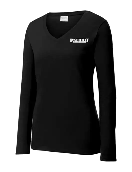 Womens V-Neck Ring Spun Jet Black 4.5 oz Long Sleeve T-Shirt w/Patriot Disposal Logo
