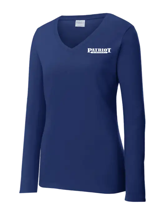 Womens  V-Neck Ring Spun Navy 4.5 oz Long Sleeve T-Shirt w/Patriot Disposal Logo