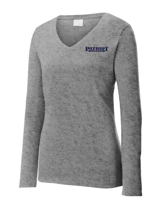 Womens  V-Neck Ring Spun Grey Heather 4.5 oz Long Sleeve T-Shirt w/Patriot Disposal Logo