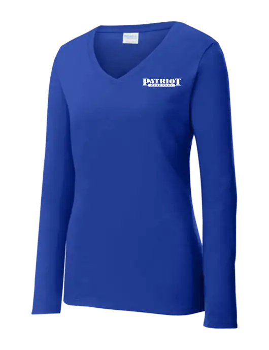 Womens  V-Neck Ring Spun Royal 4.5 oz Long Sleeve T-Shirt w/Patriot Disposal Logo