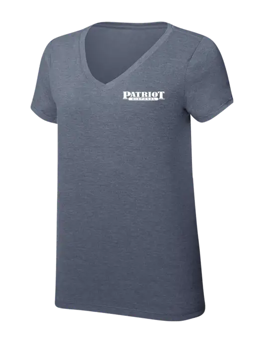 Womens Simply Soft V-Neck Navy Frost 4.5oz  Poly/Combed Ring Spun Cotton T-Shirt w/Patriot Disposal Logo