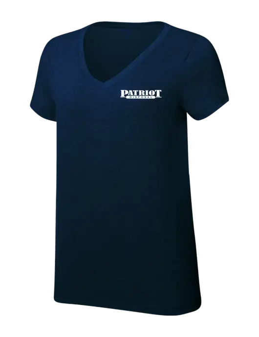 Womens Simply Soft V-Neck New Navy 4.5oz  Poly/Combed Ring Spun Cotton T-Shirt w/Patriot Disposal Logo
