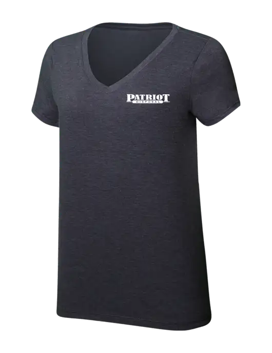Womens Simply Soft V-Neck Heather Charcoal 4.5oz  Poly/Combed Ring Spun Cotton T-Shirt w/Patriot Disposal Logo