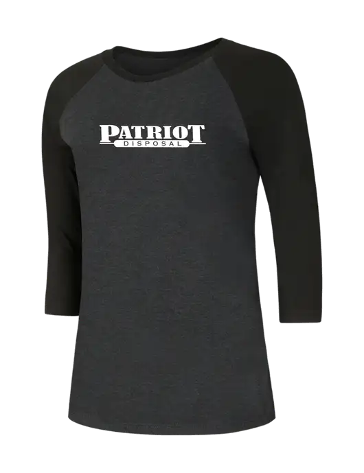 Womens Simply Soft 3/4 Sleeve Black/Black Frost Ring Spun Cotton T-Shirt w/Patriot Disposal Logo