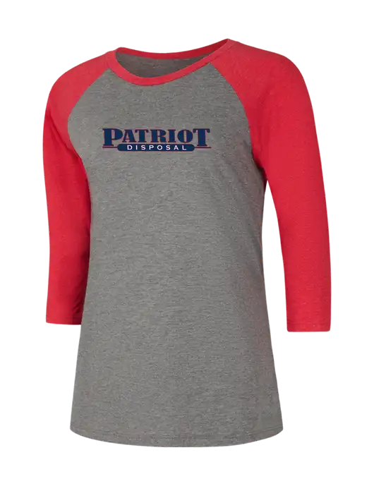 Womens Simply Soft 3/4 Sleeve Red Frost/Grey Frost Ring Spun Cotton T-Shirt w/Patriot Disposal Logo