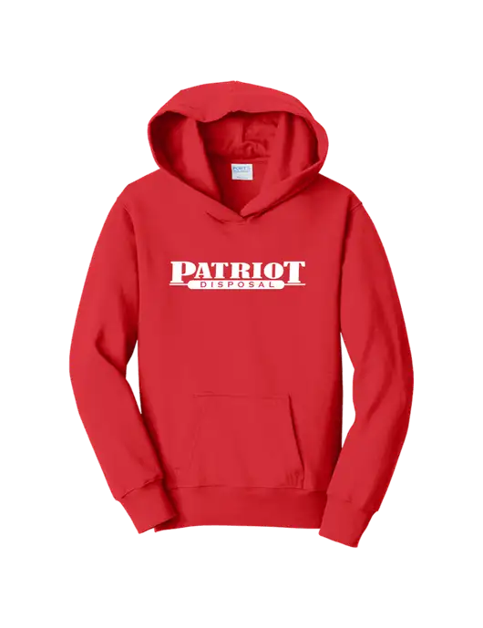 Youth Bright Red 8.5 oz Ring Spun Pullover Hooded Sweatshirt w/Patriot Disposal Logo