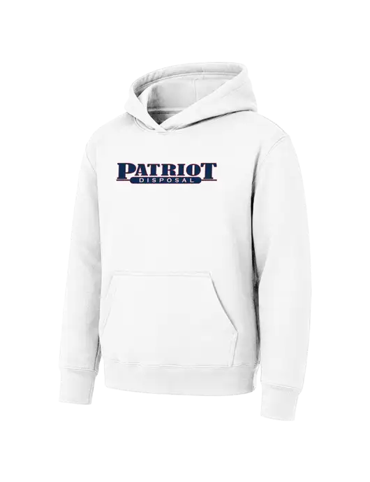 Youth White 7.8 oz Pullover Hooded Sweatshirt w/Patriot Disposal Logo