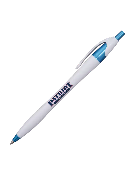Novella White/Blue Shimmer Pen - Blue Ink w/Patriot Disposal Logo