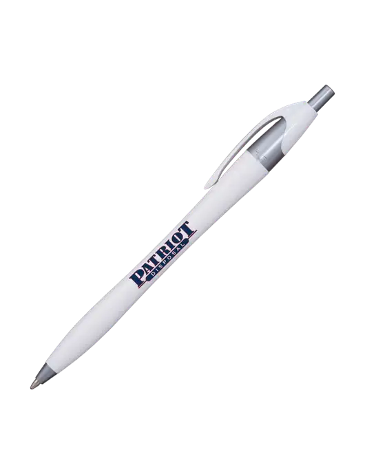 Novella White/Silver Shimmer Pen - Blue Ink w/Patriot Disposal Logo