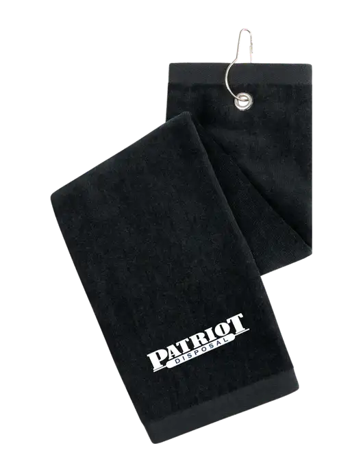 Black Tri-Fold Golf Towel with Grommet w/Patriot Disposal Logo