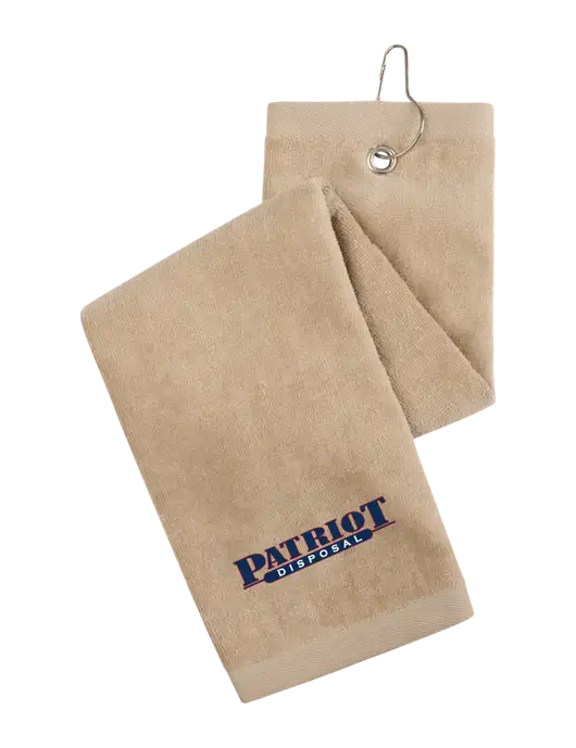 Khaki Tri-Fold Golf Towel with Grommet w/Patriot Disposal Logo