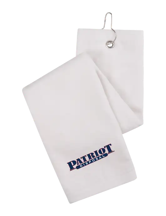 White Tri-Fold Golf Towel with Grommet w/Patriot Disposal Logo