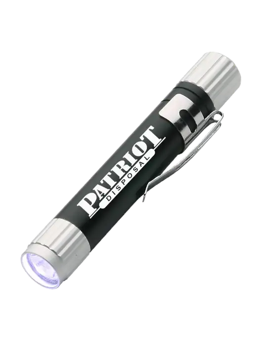 Black Aluminum LED Penlight w/Patriot Disposal Logo