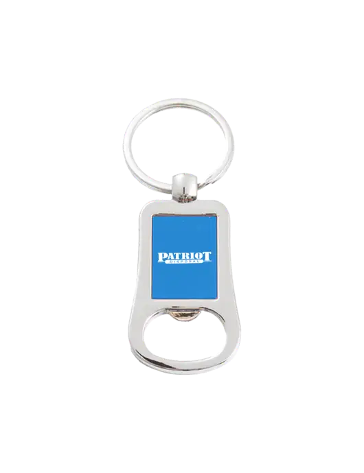 Silver & Blue Bottle Opener Keychain w/Patriot Disposal Logo