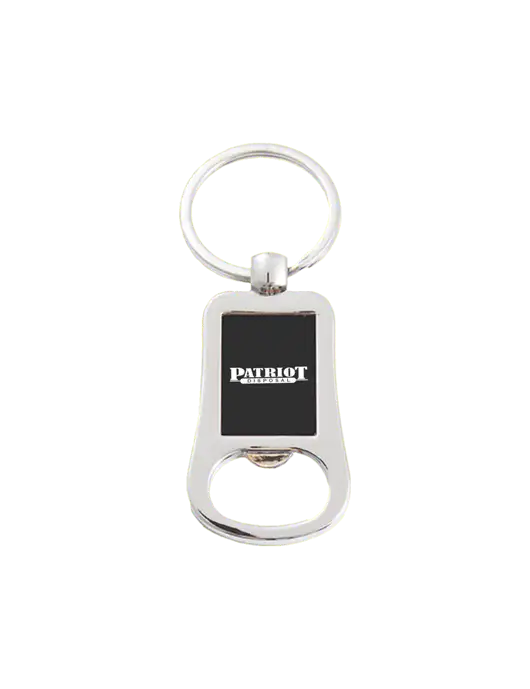 Silver & Black Bottle Opener Keychain w/Patriot Disposal Logo