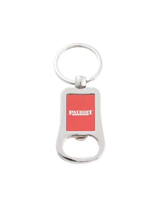 Silver & Red Bottle Opener Keychain w/Patriot Disposal Logo