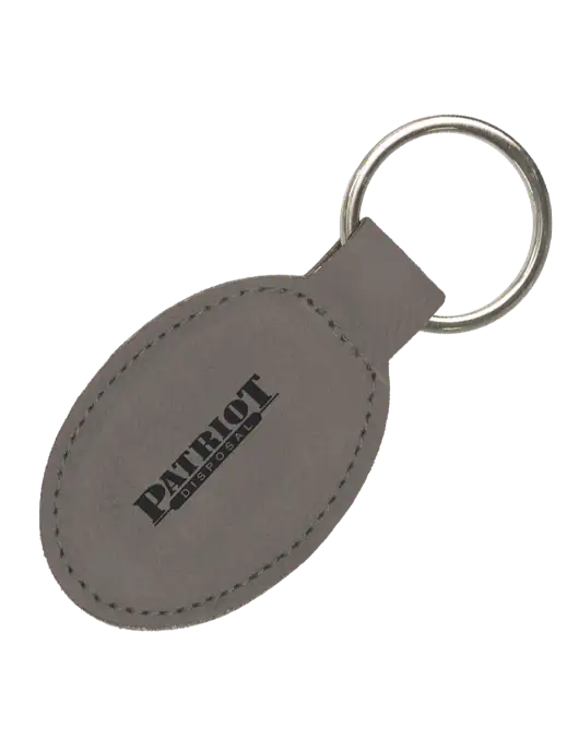 Grey Leatherette Oval Keychain w/Patriot Disposal Logo