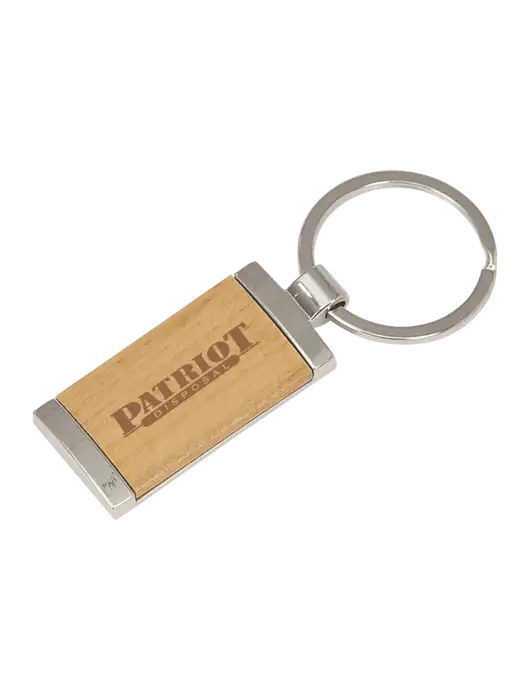 Wood & Silver Rectangle Keychain w/Patriot Disposal Logo