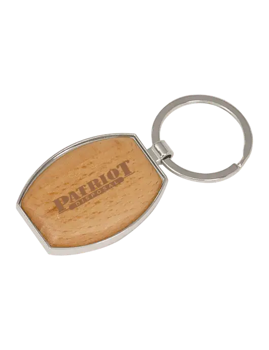 Wood & Silver Oval Keychain w/Patriot Disposal Logo