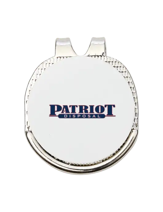 Antique Silver Hat Clip w/Golf Ball Marker w/Patriot Disposal Logo