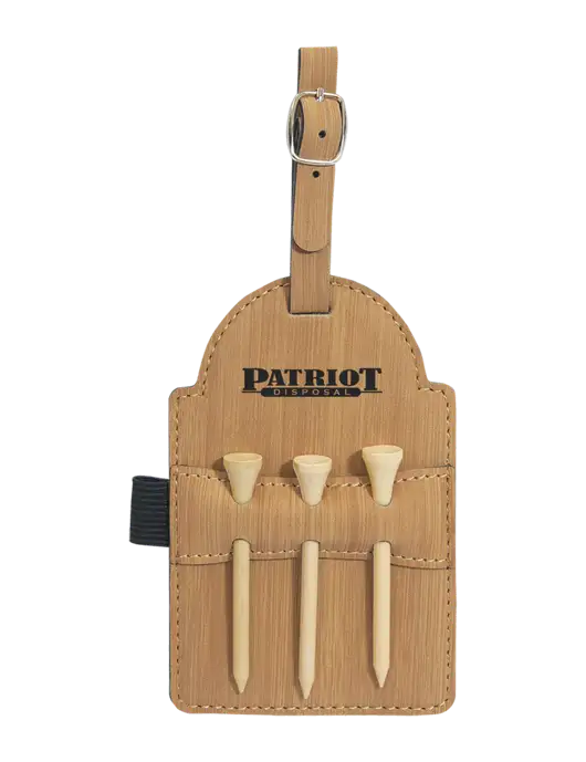 Bamboo Leatherette Golf Bag Tag with 3 Wooden Tees w/Patriot Disposal Logo