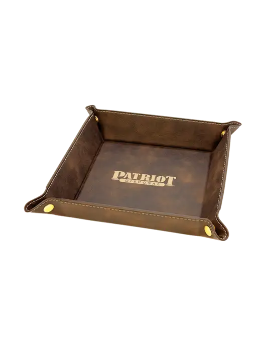 Rustic Leatherette Valet Tray, 6 x 6 w/Patriot Disposal Logo
