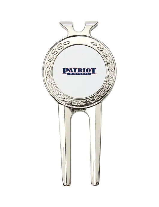 Silver Divot Tool, 1.5 x 3 w/Patriot Disposal Logo