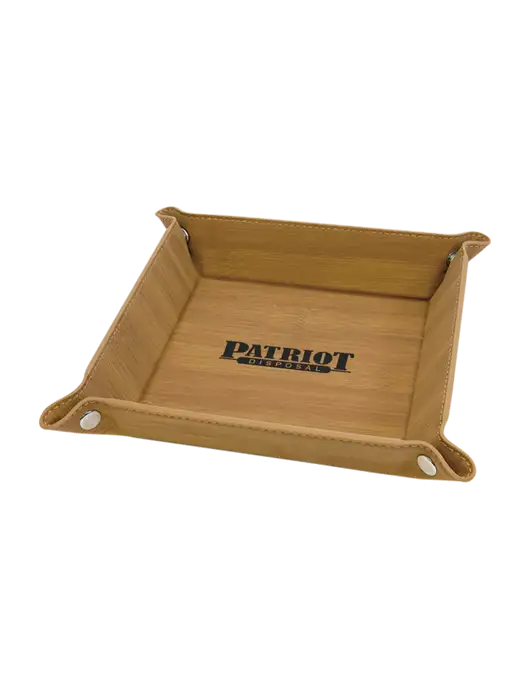 Bamboo Leatherette Valet Tray, 6 x 6 w/Patriot Disposal Logo