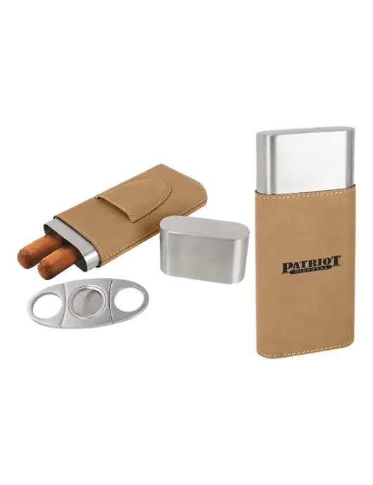 Tan Leatherette Cigar Case with Cutter w/Patriot Disposal Logo