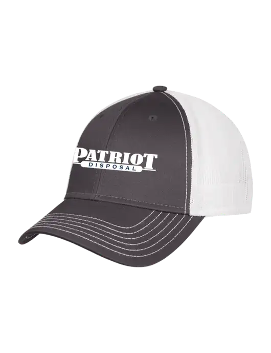 Dark Grey/White Mesh Trucker Cap Snap Back w/Patriot Disposal Logo