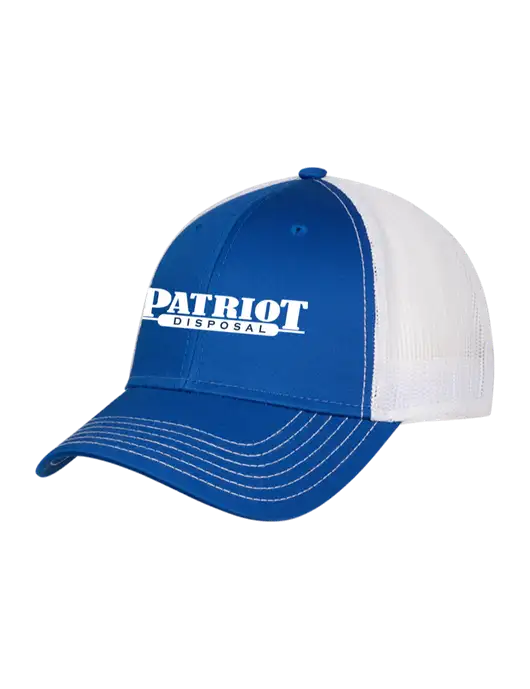 Royal & White Mesh Trucker Cap Snap Back w/Patriot Disposal Logo
