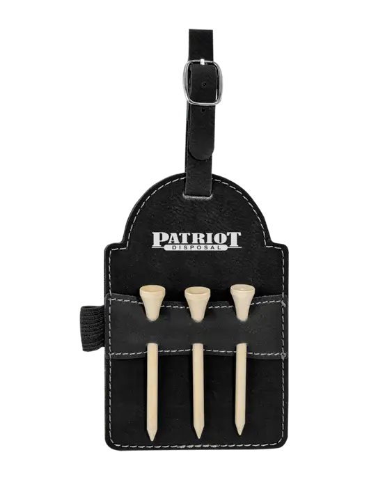 Black Leatherette Golf Bag Tag with 3 Wooden Tees w/Patriot Disposal Logo