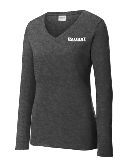 Womens  V-Neck Ring Spun Dark Heather Grey 4.5 oz Long Sleeve T-Shirt w/Patriot Disposal Logo