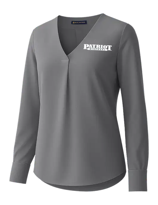 Brooks Brothers Womens Medium Grey Open-Neck Satin Blouse  w/Patriot Disposal Logo