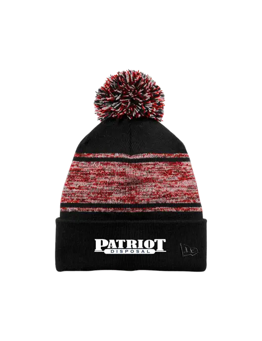 New Era Black/Red Knit Chilled Pom Beanie w/Patriot Disposal Logo