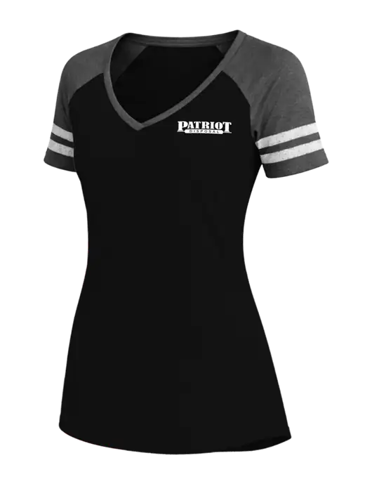 Womens Black/Charcoal Heather V-Neck Game Tee w/Patriot Disposal Logo