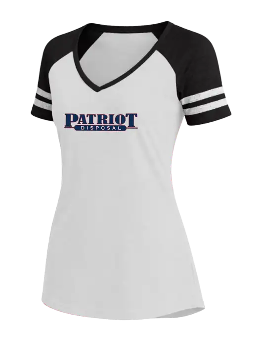 Womens White/Black V-Neck Game Tee w/Patriot Disposal Logo