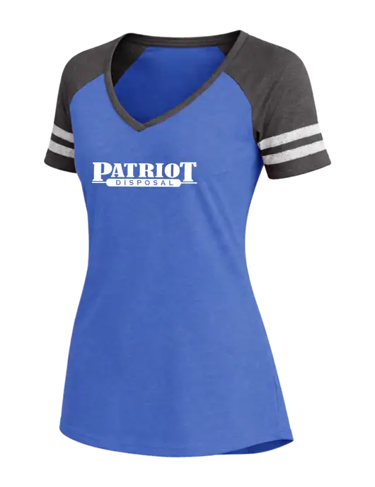 Womens Royal Heather/Charcoal Heather V-Neck Game Tee w/Patriot Disposal Logo