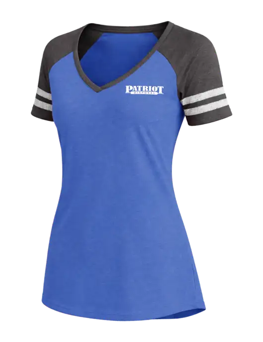 Womens Royal Heather/Charcoal Heather V-Neck Game Tee w/Patriot Disposal Logo