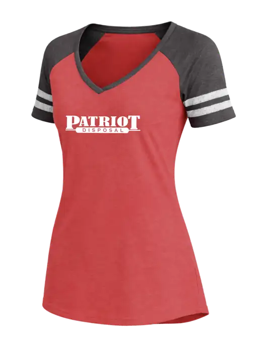 Womens Red Heather/Charcoal Heather V-Neck Game Tee w/Patriot Disposal Logo