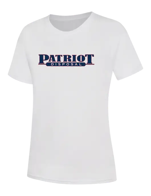 Womens White Core Blend Tee w/Patriot Disposal Logo