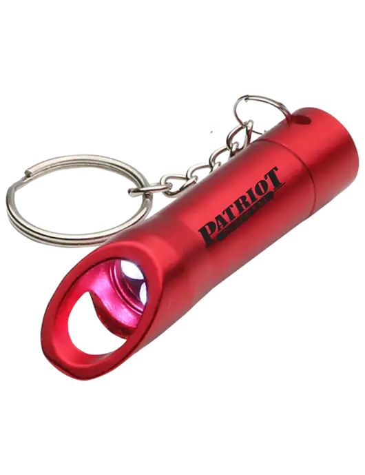 Red Pocket LED Flashlight with Bottle Opener & Keychain w/Patriot Disposal Logo