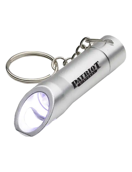 Silver Pocket LED Flashlight with Bottle Opener & Keychain w/Patriot Disposal Logo